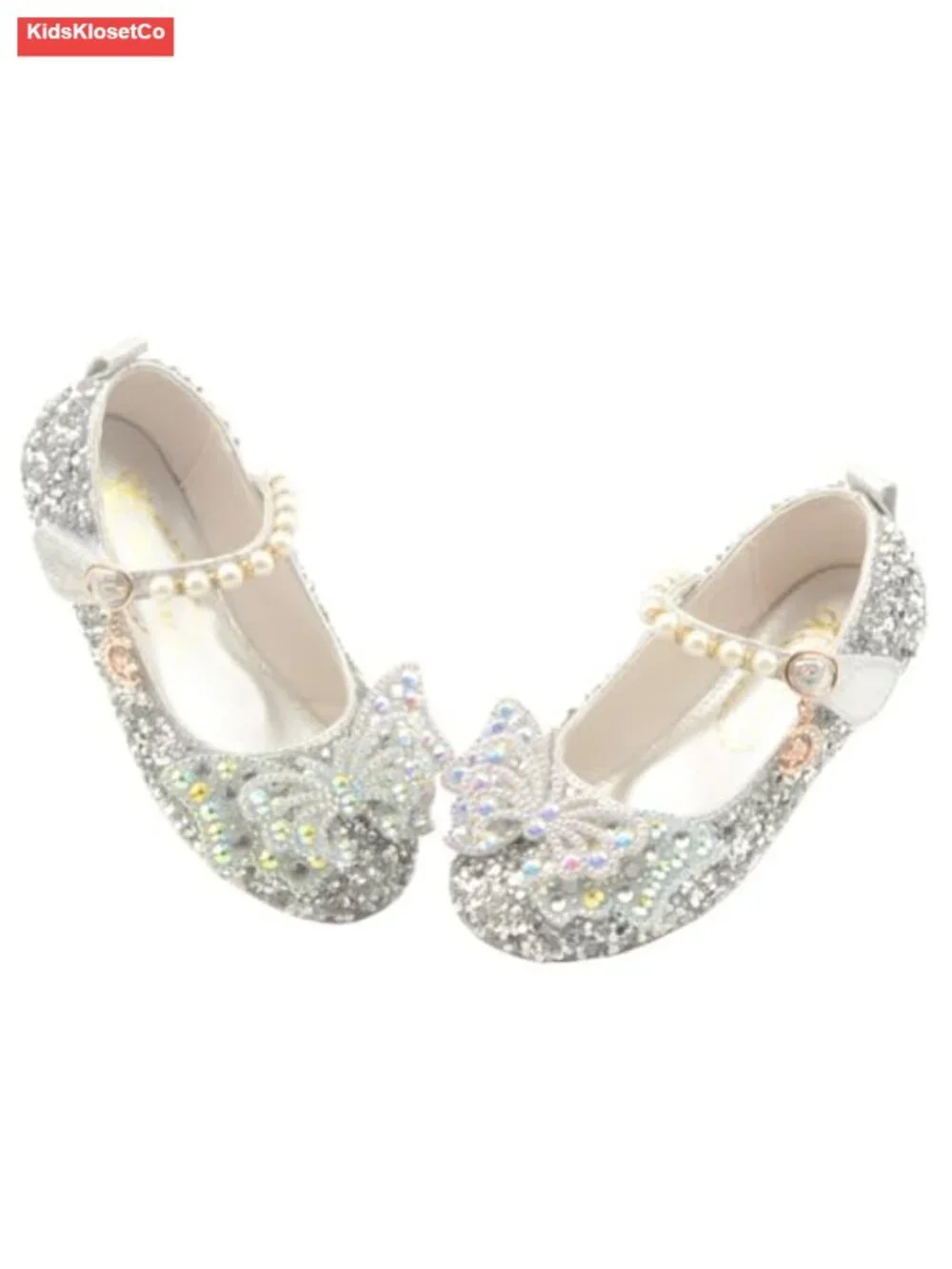 Girls Sparkle Mary Jane Flats with Bowknot - Hook & Loop Closure